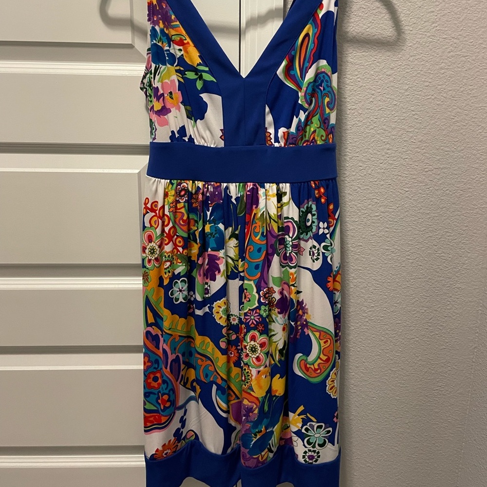 Beautiful Royal Blue and White Dress with Floral Print Design